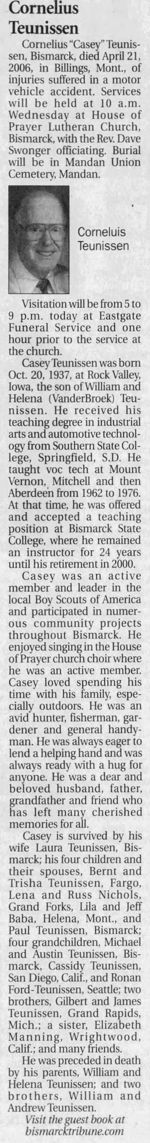 Cornelius, Casey Teunissen, Shirley Schlender Bismarck Tribune 4-25-2006